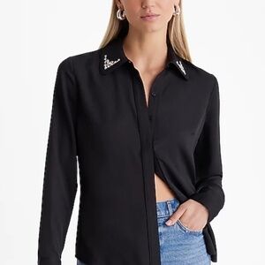 Relaxed Embellished Collar Portofino Shirt- NWT size xs